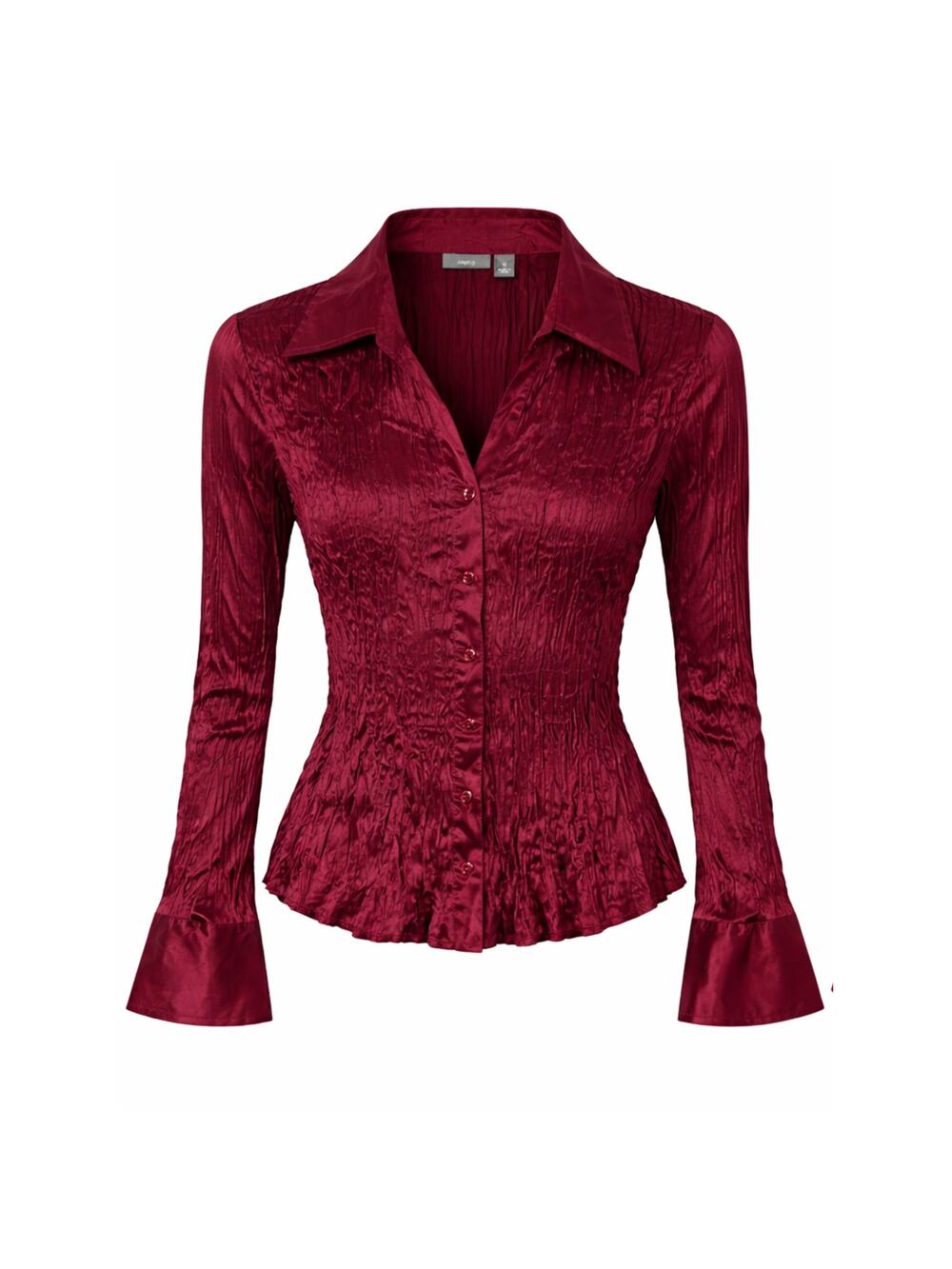NWT 100% Silk Apt. 9 M Burgundy Wine Crinkle Satin Button-Front Blouse